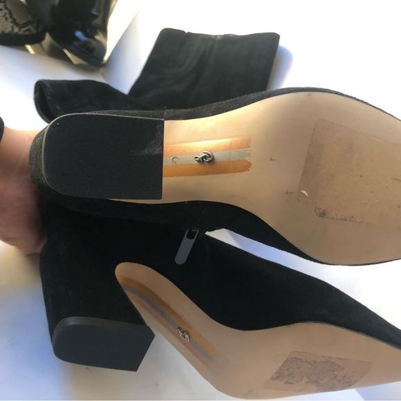 SAM EDELMAN Black Suede Leather Knee-High Boots Pull On Sz 6 - Picture 7 of 10